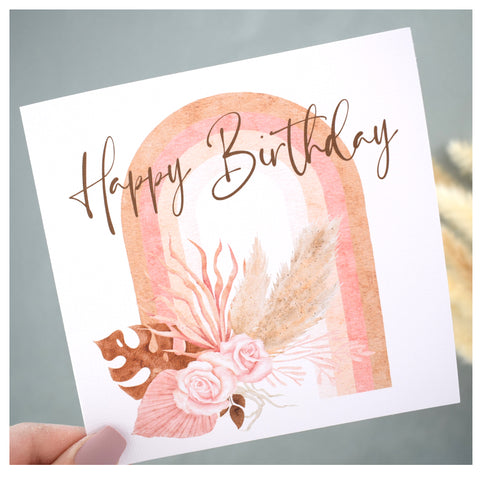 Happy Birthday Rainbow Pampas Card