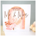 Congratulations To The New Mr & Mrs Greeting Card. Rainbow & Pampas Floral