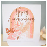 Happy Anniversary Greeting Card. Rainbow & Pampas Floral