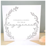 Congratulations On Your Engagement Greeting Card. Black Floral Elegant Wreath