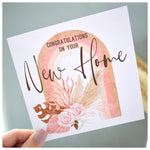 New Home Congratulations Greeting Card. Rainbow & Pampas Floral