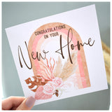 New Home Congratulations Greeting Card. Rainbow & Pampas Floral