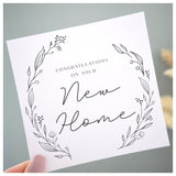 New Home Greeting Card. Black Floral Elegant Wreath