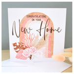 New Home Congratulations Greeting Card. Rainbow & Pampas Floral