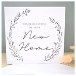 New Home Greeting Card. Black Floral Elegant Wreath