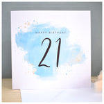 Happy 21st Birthday Card. Twenty One. Turquoise Blue Watercolour Design