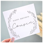 Happy Birthday Cousin Greeting Card. Black Floral Elegant Wreath