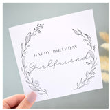 Happy Birthday Girlfriend Greeting Card. Black Floral Elegant Wreath