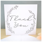 Thank You Greeting Card. Black Floral Elegant Wreath