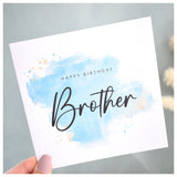 Happy Birthday Brother Card. Turquoise Blue Watercolour Design