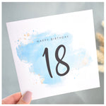 Happy 18th Birthday Card. Eighteenth.  Turquoise Blue Watercolour Design