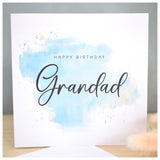 Happy Birthday Grandad Card. Turquoise Blue Watercolour Design