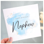 Happy Birthday Nephew Card. Turquoise Watercolour Design