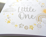 Welcome To The World Little One. Baby Boy or Girl Neutral Congratulations Greeting Card. Watercolour