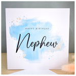 Happy Birthday Nephew Card. Turquoise Watercolour Design