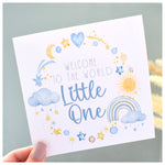 Welcome To The World Little One. Baby Boy Congratulations Greeting Card. Watercolour