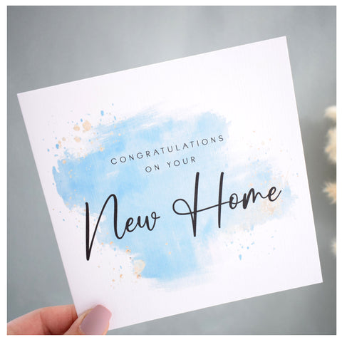 New Home Card. Homeowner, Property Ladder. Turquoise Watercolour Design