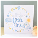 Welcome To The World Little One. Baby Boy Congratulations Greeting Card. Watercolour