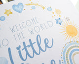 Welcome To The World Little One. Baby Boy Congratulations Greeting Card. Watercolour