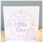 Welcome To The World Little One. Baby Girl Congratulations Greeting Card. Watercolour