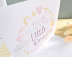 Welcome To The World Little One. Baby Girl Congratulations Greeting Card. Watercolour