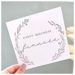 Happy Birthday Fiancee Greeting Card. Card For Her. Black Floral Elegant Wreath