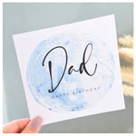 Happy Birthday Dad Greeting Card. Blue Agate Marble Design