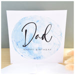 Happy Birthday Dad Greeting Card. Blue Agate Marble Design