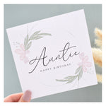 Happy Birthday Auntie Greeting Card. Pastel Floral Elegant Wreath