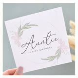 Happy Birthday Auntie Greeting Card. Pastel Floral Elegant Wreath