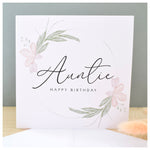 Happy Birthday Auntie Greeting Card. Pastel Floral Elegant Wreath