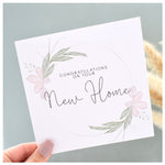 New Home Greeting Card. Pastel Floral Elegant Wreath