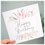 Happy Birthday Greeting Card. Rainbow Colour Spring Flowers