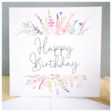 Happy Birthday Greeting Card. Rainbow Colour Spring Flowers