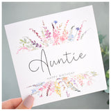 Happy Birthday Auntie Card. Rainbow Colour Spring Flowers