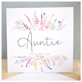 Happy Birthday Auntie Card. Rainbow Colour Spring Flowers