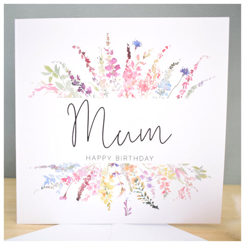 Happy Birthday Mum Card. Rainbow Colour Spring Flowers