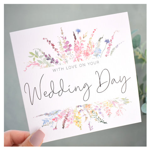 On Your Wedding Day Greeting Card. Rainbow Colour Spring Flowers