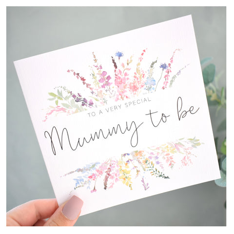 Mummy To Be Greeting Card. Rainbow Colour Spring Flowers