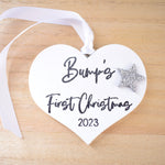 Bump's First Christmas 2023 White Wood Heart Decoration