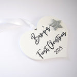 Bump's First Christmas 2023 White Wood Heart Decoration