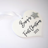 Bump's First Christmas 2023 White Wood Heart Decoration