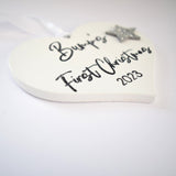 Bump's First Christmas 2023 White Wood Heart Decoration