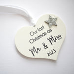 Our Last Christmas As Mr & Miss 2023 White Wood Heart Decoration