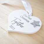 Our First Christmas Together 2023 White Wood Heart Decoration