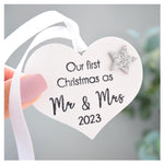 Our First Christmas As Mr & Mrs 2023 White Wood Heart Decoration