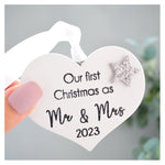 Our First Christmas As Mr & Mrs 2023 White Wood Heart Decoration