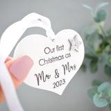 Our First Christmas As Mr & Mrs 2023 White Wood Heart Decoration