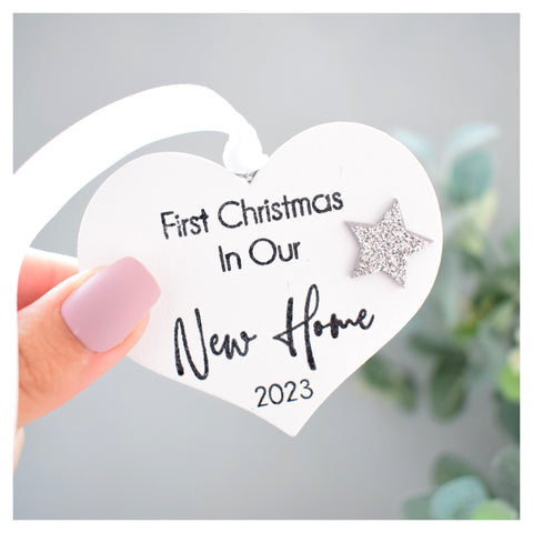 First Christmas in our New Home 2023 White Wood Heart Decoration