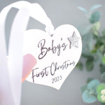 Baby's First Christmas 2023 White Wood Heart Decoration